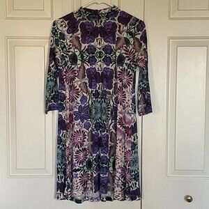 Free People A-Line Purple Mock Neck Floral Print Stretchy Dress - XS